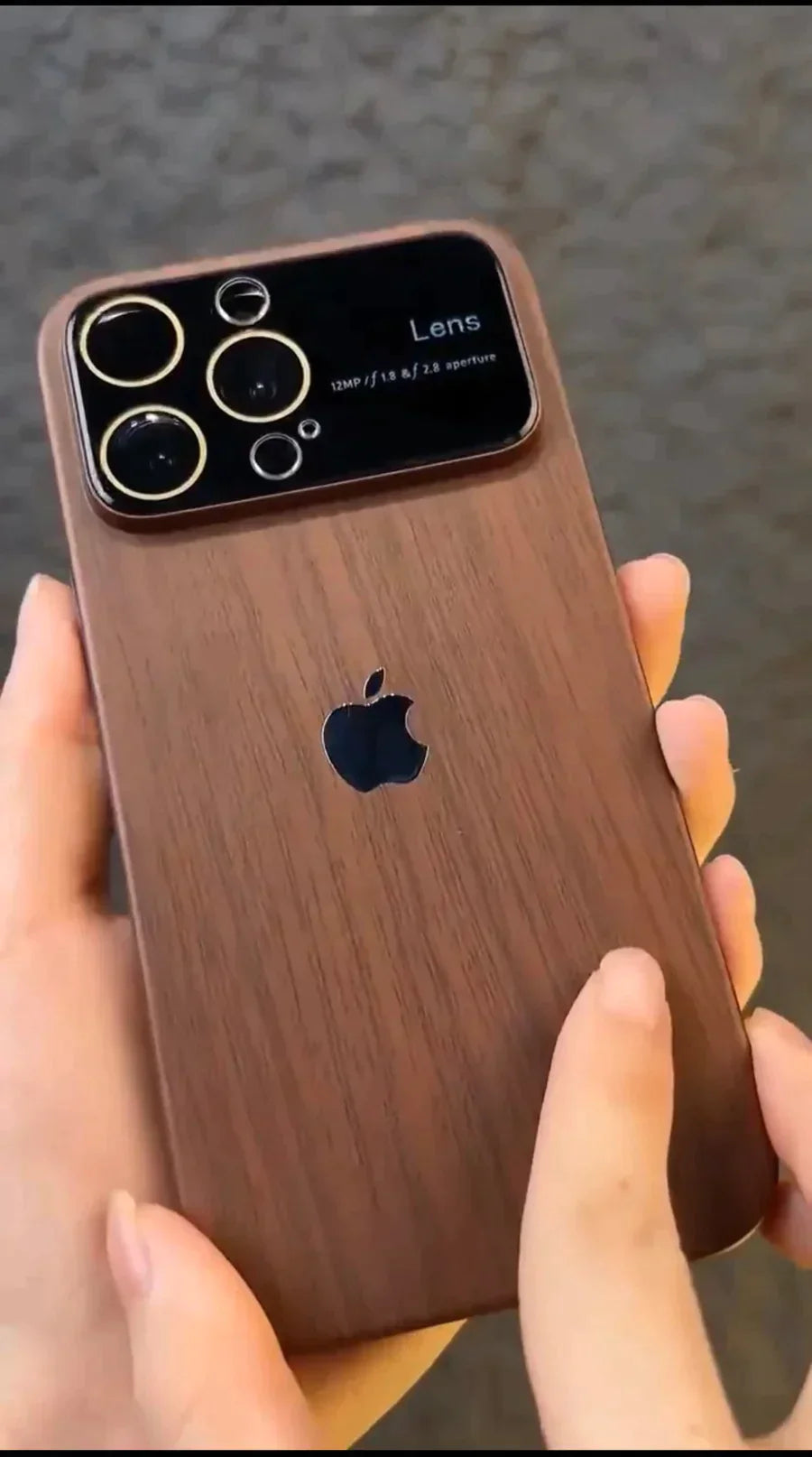 Full Lens Luxury Plating 3D Wooden Look Glossy Case For iPhone SERIES With Logo- Apple iPhone 14 Pro Max